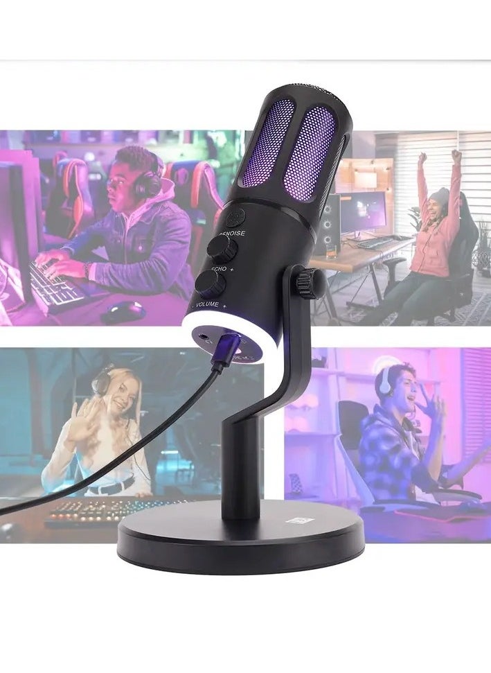 Joshberg - RGB Gaming USB Microphone Desktop Microphone Condenser Suitable for Podcast Compatible with PC and Mobile Phone - Image 1