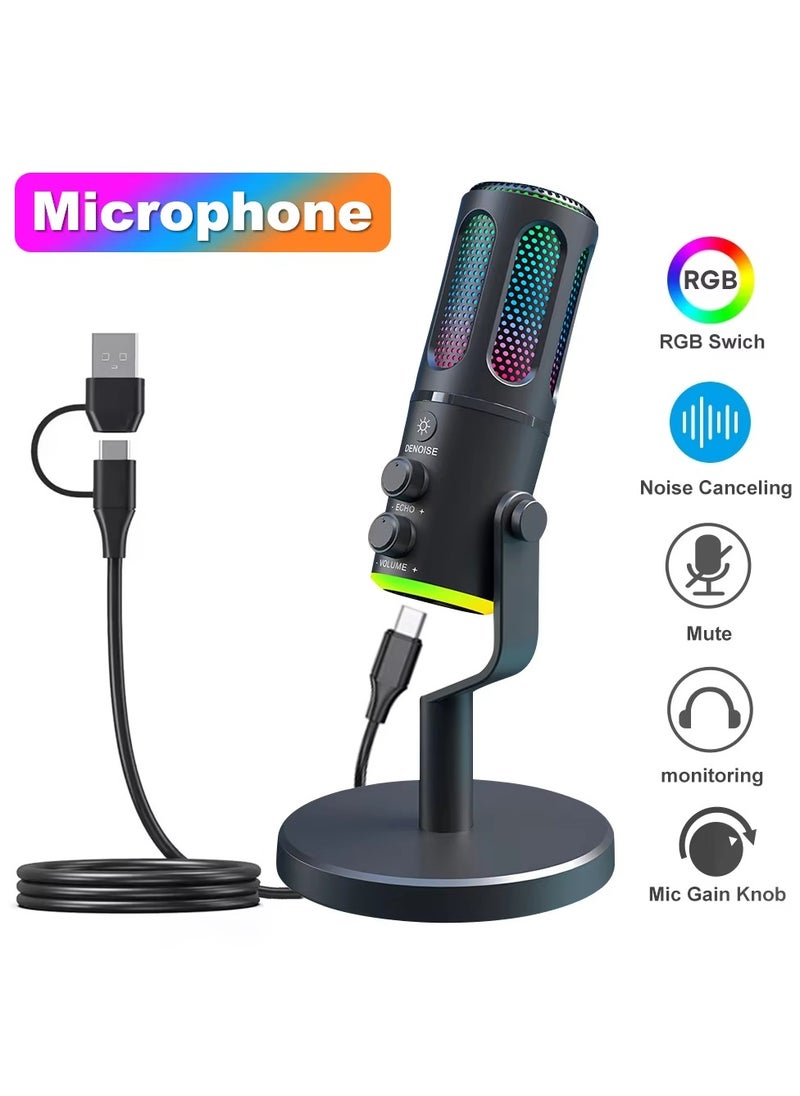 Joshberg RGB Gaming USB Microphone Desktop Microphone Condenser Suitable for Podcast Compatible with PC and Mobile Phone  - Image 1
