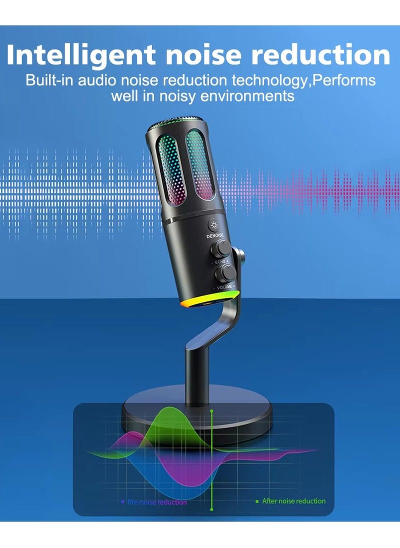 Joshberg RGB Gaming USB Microphone Desktop Microphone Condenser Suitable for Podcast Compatible with PC and Mobile Phone  - Image 2