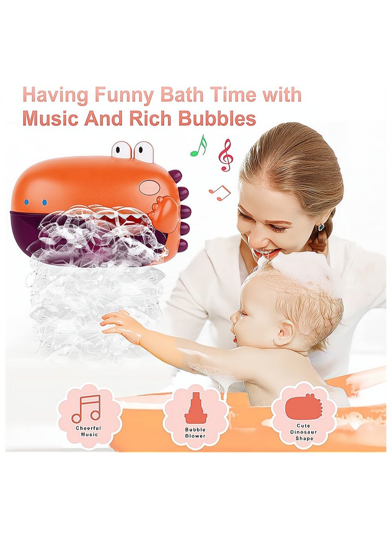 SYOSI - Bubble Bath Toy, Bath Toys, Automatically Spit Bubbles Baby Bath Toys, Baby Bubble Machine for Tub and Plays 12 Children's Songs, Dinosaur Bathtub Toys Bubble Maker for Toddlers, Orange, 1 Pcs - Image 1