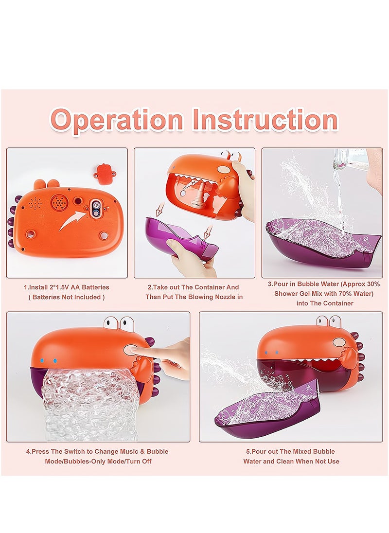 SYOSI - Bubble Bath Toy, Bath Toys, Automatically Spit Bubbles Baby Bath Toys, Baby Bubble Machine for Tub and Plays 12 Children's Songs, Dinosaur Bathtub Toys Bubble Maker for Toddlers, Orange, 1 Pcs - Image 1
