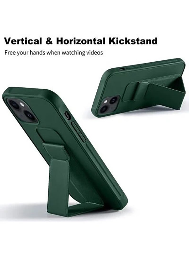 Case Up Compatible with Apple iPhone 14 Plus Case with Magnetic Stand & Holder, Premium Silicone Finger Grip Strap Holder Case Car Mount Kickstand Cover- Dark Green - Image 4