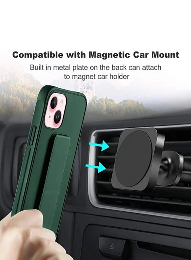 Case Up Compatible with Apple iPhone 14 Plus Case with Magnetic Stand & Holder, Premium Silicone Finger Grip Strap Holder Case Car Mount Kickstand Cover- Dark Green - Image 2