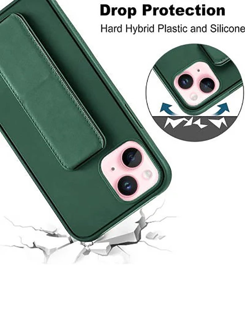 Case Up Compatible with Apple iPhone 14 Plus Case with Magnetic Stand & Holder, Premium Silicone Finger Grip Strap Holder Case Car Mount Kickstand Cover- Dark Green - Image 3