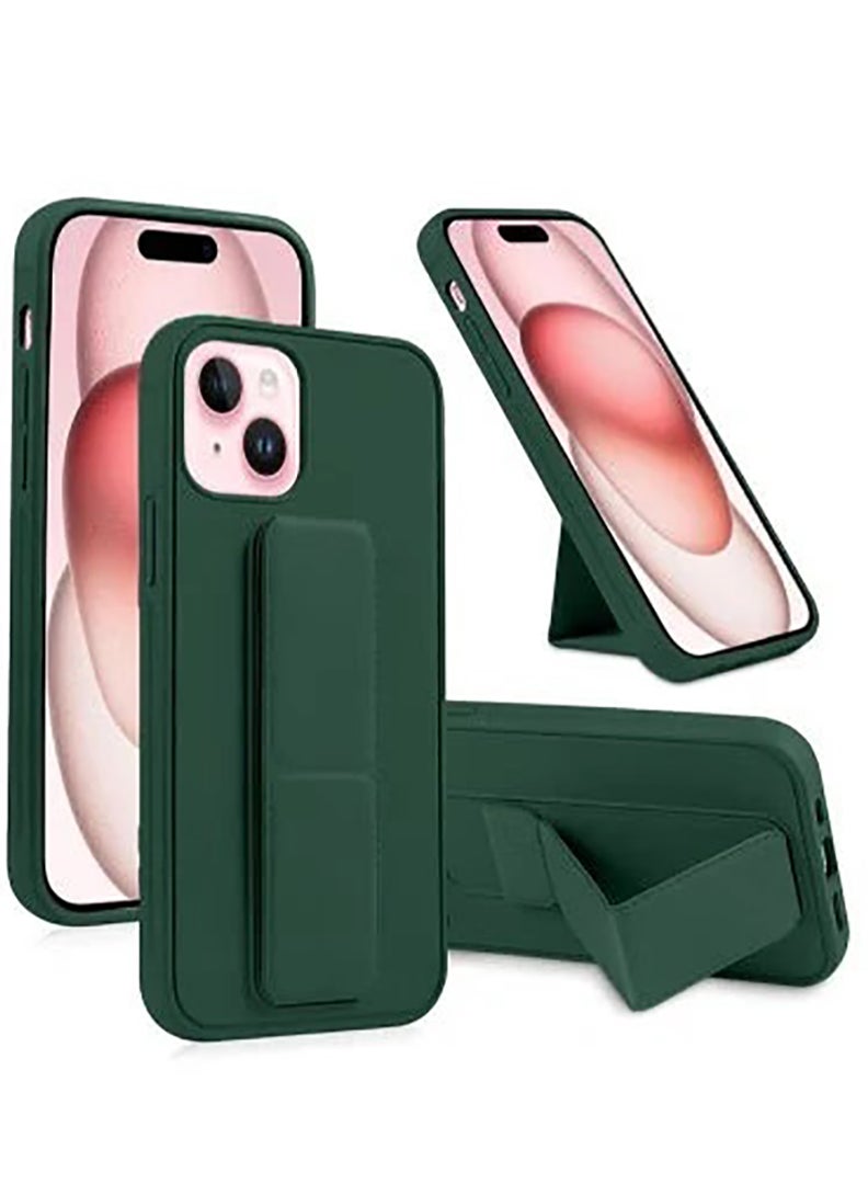 Case Up Compatible with Apple iPhone 14 Plus Case with Magnetic Stand & Holder, Premium Silicone Finger Grip Strap Holder Case Car Mount Kickstand Cover- Dark Green - Image 1