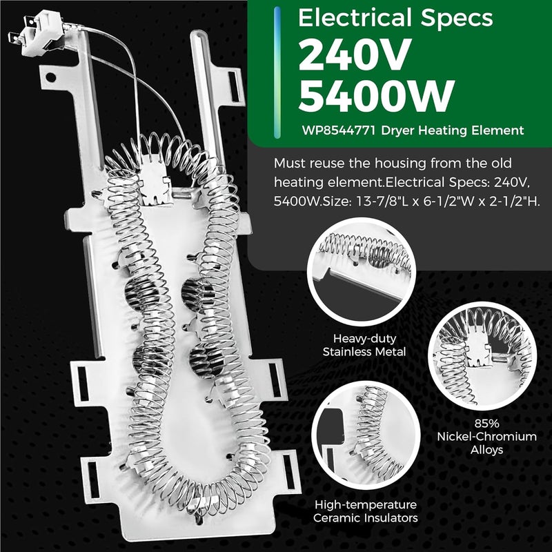 Romalon 8544771 Dryer Heating Element 280148 Thermal Cut Off Kit 8557403 High Limit Thermostat 8318314 By Replacement for Whirlpool WP8544771 Dryer Heating Element - Image 2