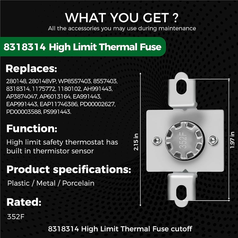 Romalon 8544771 Dryer Heating Element 280148 Thermal Cut Off Kit 8557403 High Limit Thermostat 8318314 By Replacement for Whirlpool WP8544771 Dryer Heating Element - Image 4