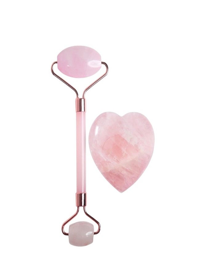 MESKIN Rose Quartz Pink Jade Roller & Heart-Shaped Gua Sha Set - Natural Stone Facial Massage Tools for Daily Skincare, Anti-Aging & Relaxation | Perfect for Soothing and Rejuvenating Skin - Image 1