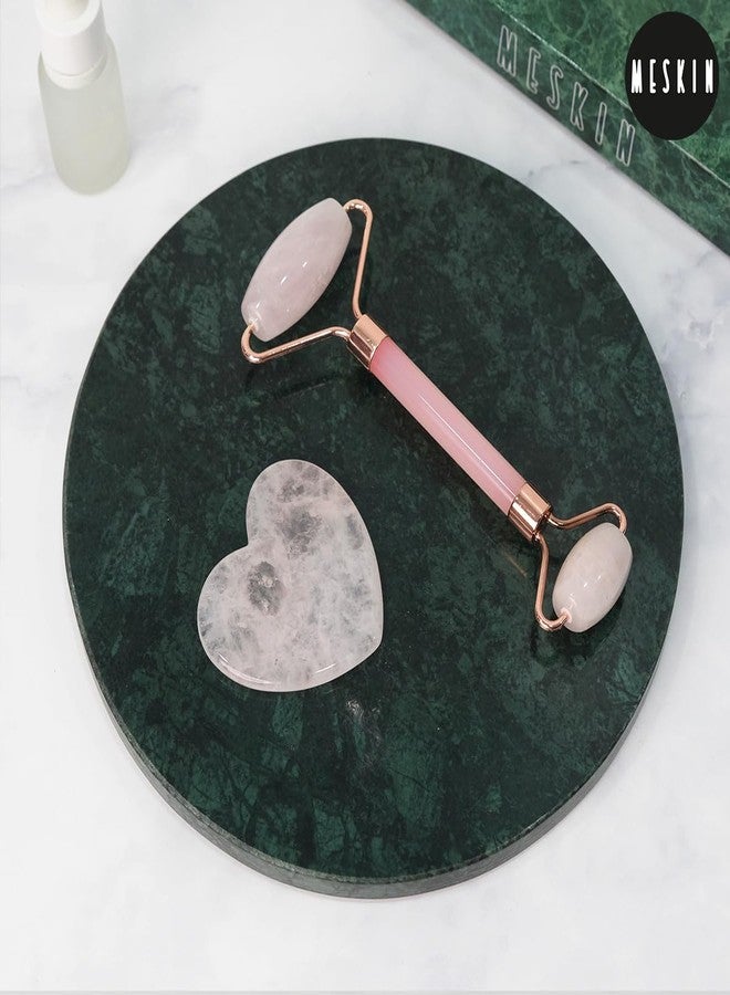 MESKIN Rose Quartz Pink Jade Roller & Heart-Shaped Gua Sha Set - Natural Stone Facial Massage Tools for Daily Skincare, Anti-Aging & Relaxation | Perfect for Soothing and Rejuvenating Skin - Image 3
