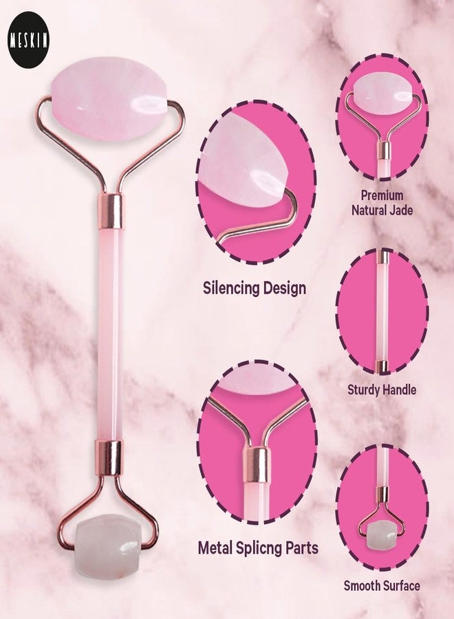 MESKIN Rose Quartz Pink Jade Roller & Heart-Shaped Gua Sha Set - Natural Stone Facial Massage Tools for Daily Skincare, Anti-Aging & Relaxation | Perfect for Soothing and Rejuvenating Skin - Image 5