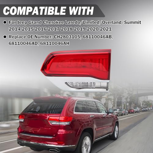 Clidr Inner Tail light for 2014-2021 Jeep Grand Cherokee Laredo/Limited/Overland/Summit CH2803105 68110046AB Passenger Side (Right) - Image 2