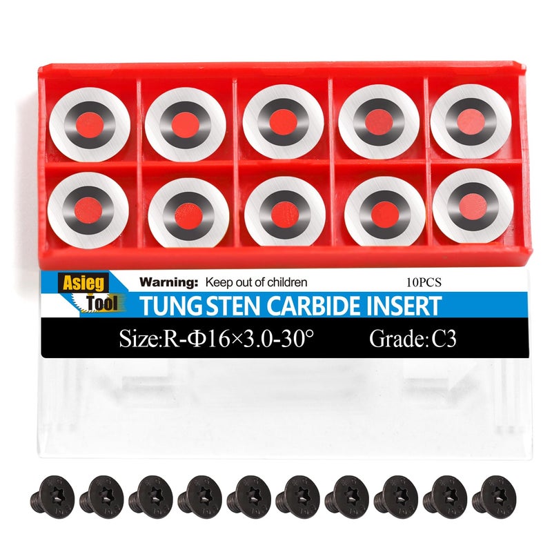 Asieg Tool Ci0 16mm Round Carbide Inserts Cutters Knifes Indexable Replacement with Screws Fits For Full And Pro Size Popular DIY Wood Turning Finisher Hollower Tools Woodworking Lathe 10pcs - Image 1