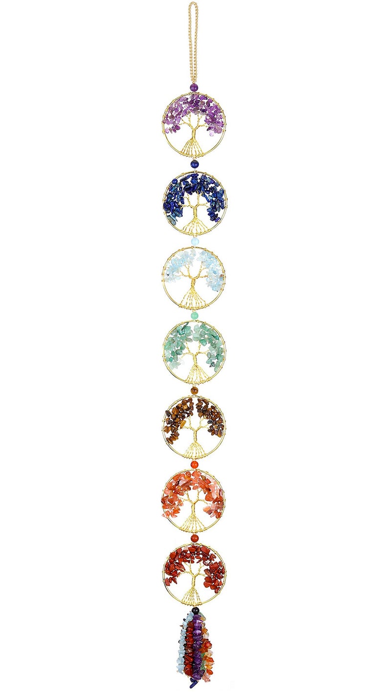 Top Plaza 7 Chakra Stones Healing Crystals Life Tree Wall Hanging Ornament Decoration for Good Luck Reiki Yoga Meditation Protection Mothers Day Mom Gifts - Image 1