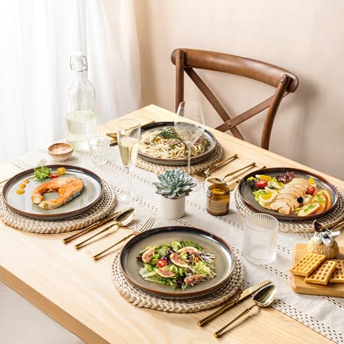 theterra Dinner Plates Set of 6, 10.25 Inch Ceramic Dinner Plates, Stoneware Dinnerware for Kitchen, Oven & Microwave & Dishwasher Safe, Coffee Bean - Image 5