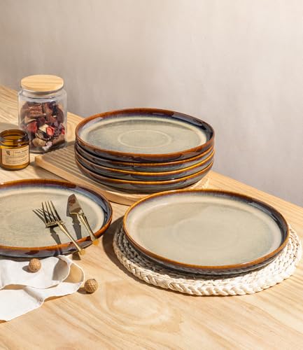 theterra Dinner Plates Set of 6, 10.25 Inch Ceramic Dinner Plates, Stoneware Dinnerware for Kitchen, Oven & Microwave & Dishwasher Safe, Coffee Bean - Image 4