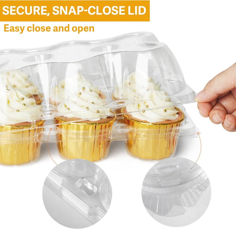 LotFancy Cupcake Containers 6 Count, 10 Sets, Clear Plastic Cupcake Boxes, Disposable Cupcake Carriers with Detachable Tall Dome Lid, BPA Free, Standard Size - Image 4