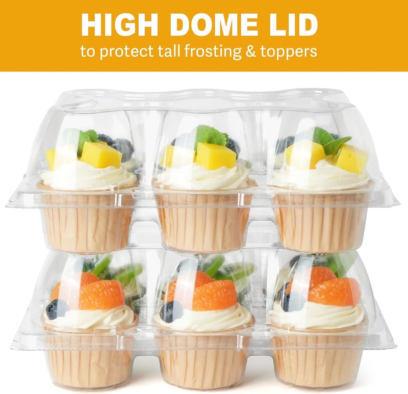 LotFancy Cupcake Containers 6 Count, 10 Sets, Clear Plastic Cupcake Boxes, Disposable Cupcake Carriers with Detachable Tall Dome Lid, BPA Free, Standard Size - Image 5
