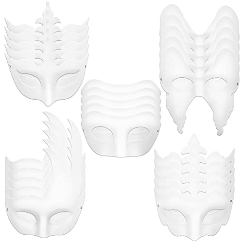Ioffersuper 40 Pack Paper Mardi Gras Mask Plain White Masquerade Mask DIY Half Face Paper Masquerade Masks For Women Men Adults Costume Party Art Crafting Project Performances - Image 1