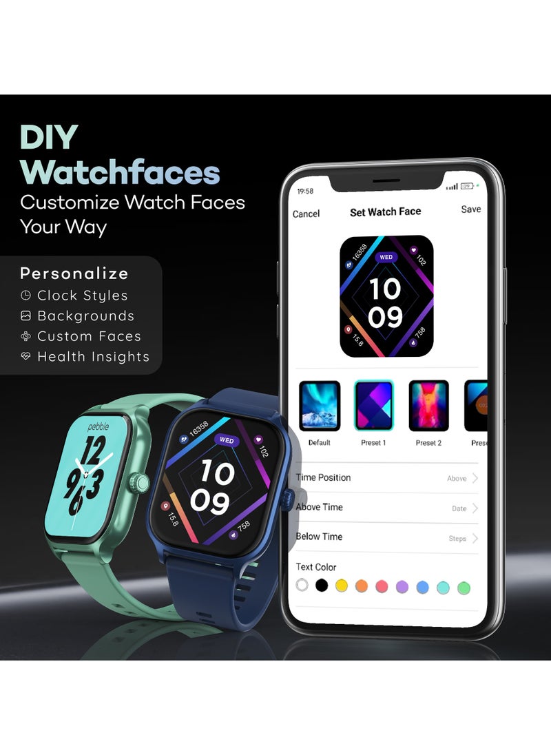 Pebble - Neo Smart Watch for Men and Women , 1.99" True HD Display, Bluetooth Calling, SpO2 & Heart Rate Monitoring, Rotating Crown, Multiple Sports Modes, Sleep Monitoring, DIY Watch Faces, Cobalt Blue - Image 1