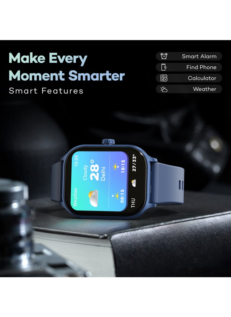Pebble - Neo Smart Watch for Men and Women , 1.99" True HD Display, Bluetooth Calling, SpO2 & Heart Rate Monitoring, Rotating Crown, Multiple Sports Modes, Sleep Monitoring, DIY Watch Faces, Cobalt Blue - Image 1