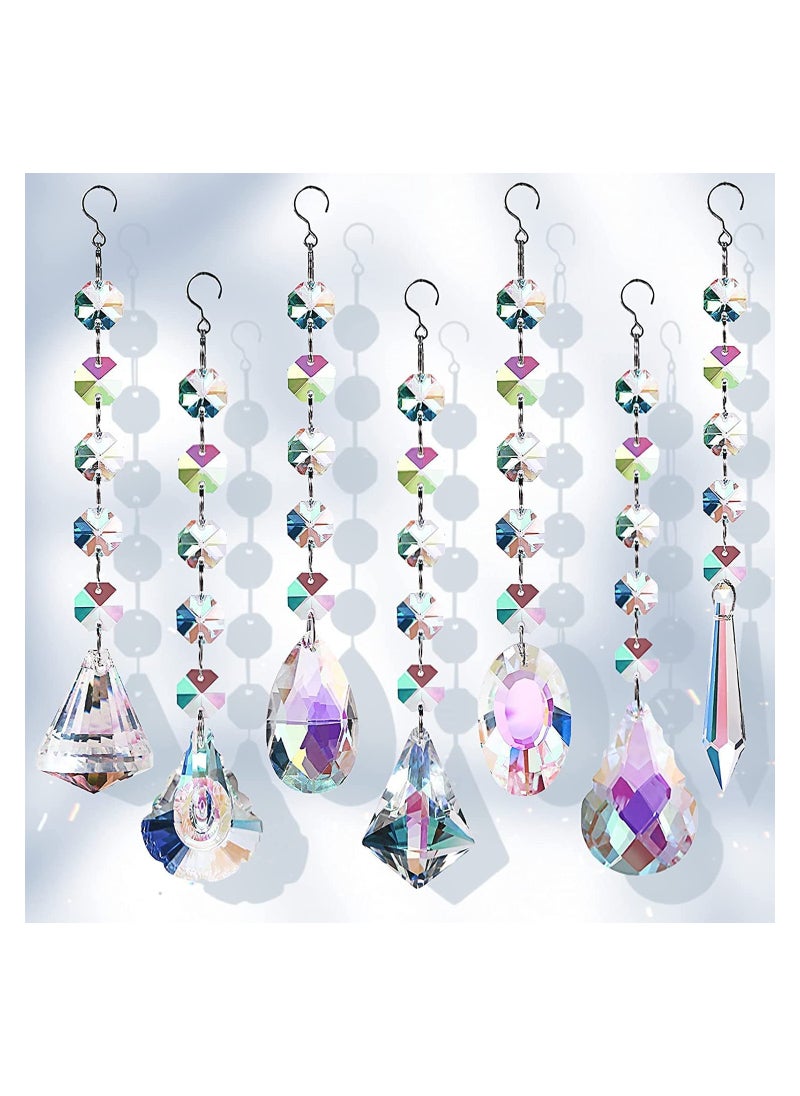 Sun Catchers with Crystals 7 Pcs Hanging Crystals Suncatchers for Windows Colored Crystals Prisms Glass Pendant Suncatchers Beads for Chandeliers Garden C hristmas Tree Decoration  - Image 1