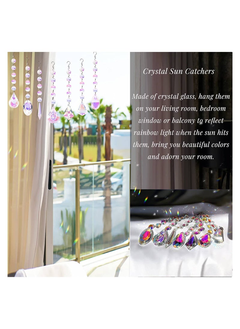 Sun Catchers with Crystals 7 Pcs Hanging Crystals Suncatchers for Windows Colored Crystals Prisms Glass Pendant Suncatchers Beads for Chandeliers Garden C hristmas Tree Decoration  - Image 5