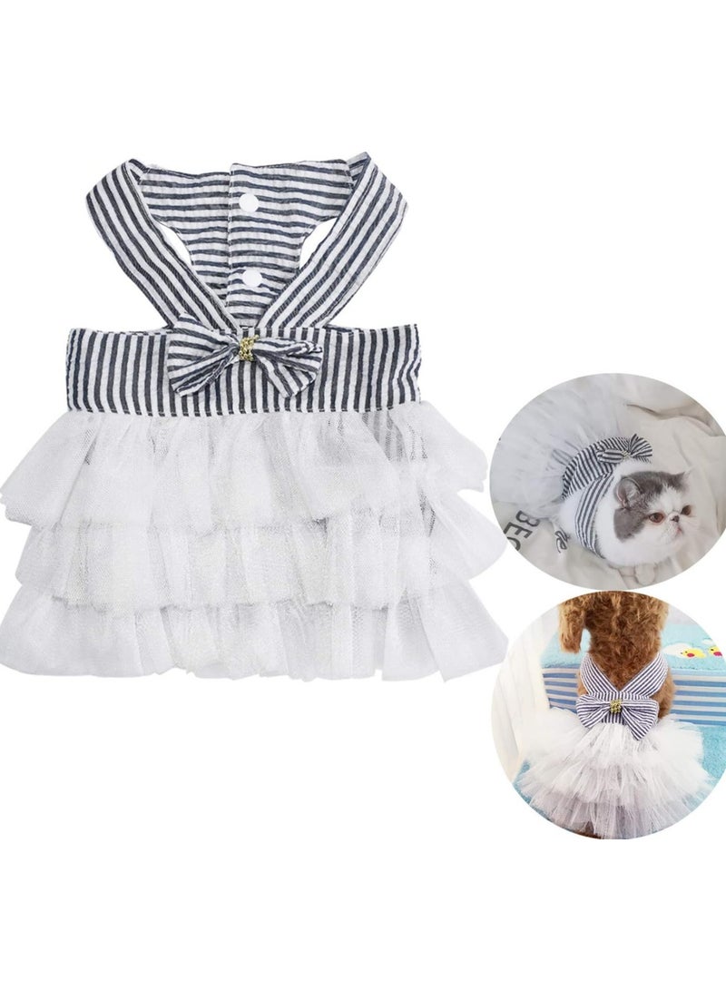 KASTWAVE Pet Dog Dresses Striped Mesh Puppy Dog Vest Tutu Princess Dress Skirt with Bowknot for Small Breed Dogs Cats Doggy Apparel Supplies (Small) - Image 1
