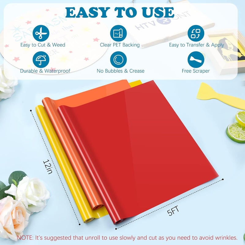 اتش تي في رونت فينيل دائم لـ Cricut - 12 حزمة لفات فينيل دائم 12 بوصة × 5 أقدام، فينيل لاصق لـ Cricut، وSilhouette، وقواطع Cameo، واللافتات، وسجل القصاصات، والحرف اليدوية، وقواطع القوالب - Image 3