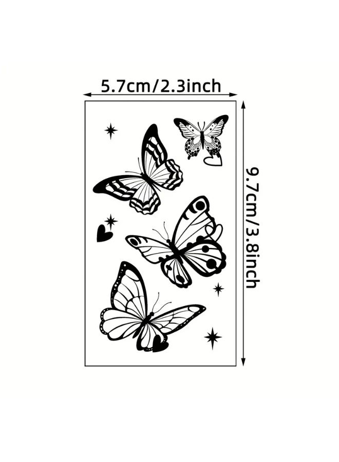 KHAJUL 30 Sheets Temporary Tattoos, Black Sketch Floral Heart Butterfly Text Pattern Fake Tattoo Stickers, with Various Mixed Design Styles - Image 2