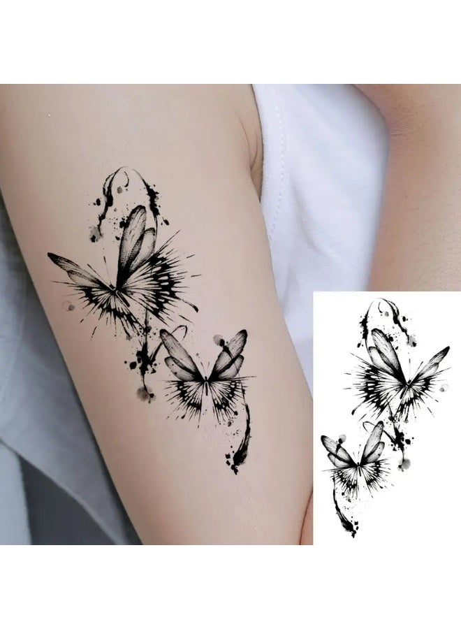 KHAJUL 30 Sheets Temporary Tattoos, Black Sketch Floral Heart Butterfly Text Pattern Fake Tattoo Stickers, with Various Mixed Design Styles - Image 3