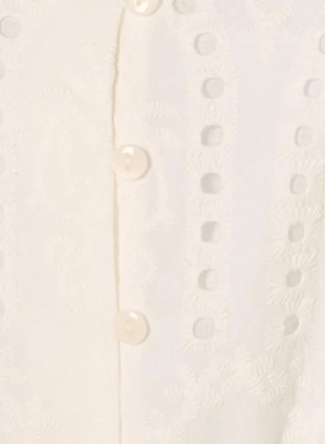 Splash FAV White Youth Embroidered Tiered Cotton Dress with Scalloped Hemline for Women | Best Price UAE