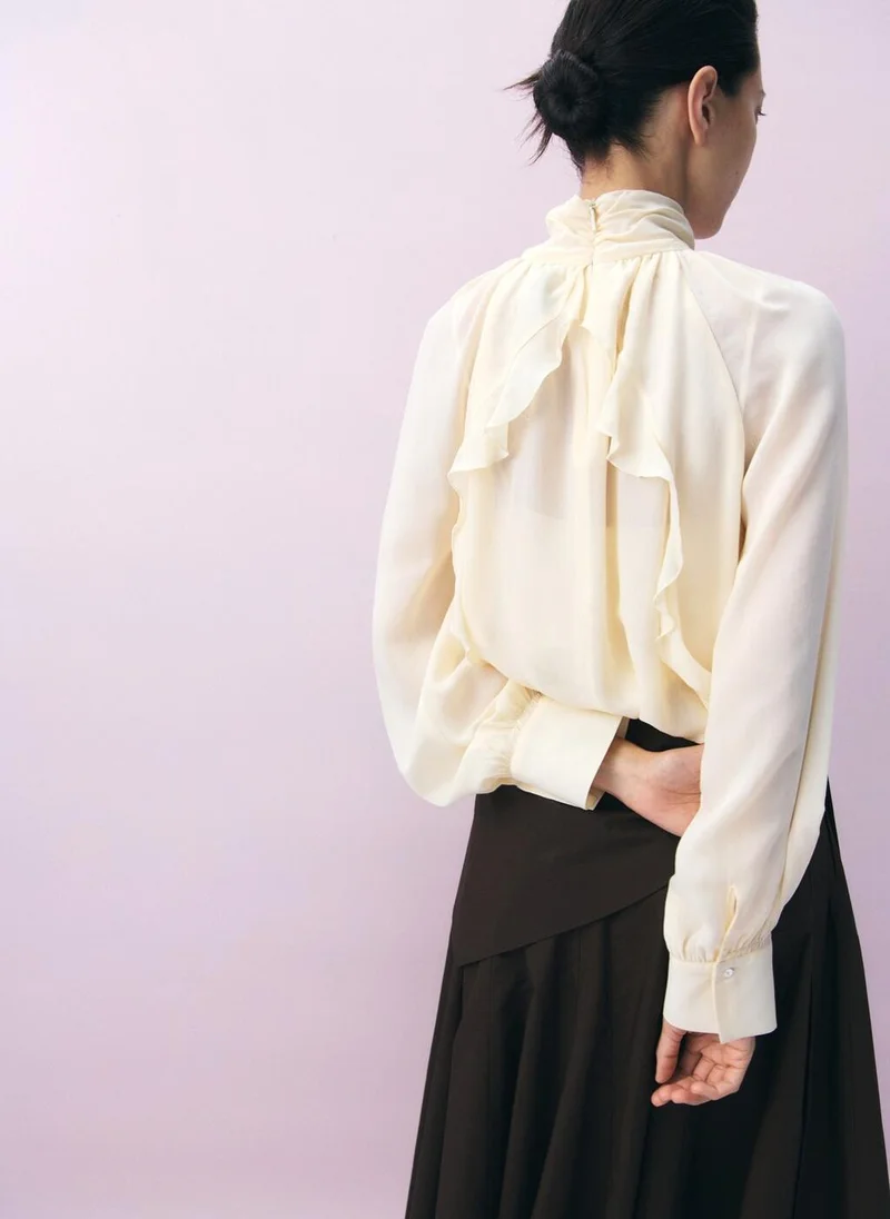 مانجو High-neck semi-transparent blouse