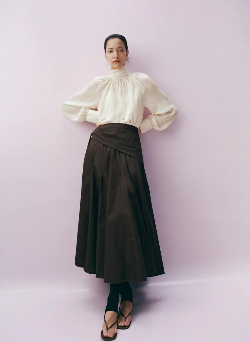 MANGO  High-neck semi-transparent blouse for Women | Best Price UAE