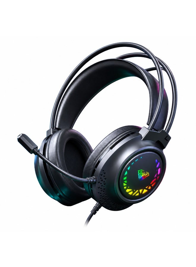 AULA S611 USB RGB Gaming Headset – Wired Stereo Over-Ear Gaming Headphones with 50mm Drivers & Noise-Cancelling Microphone for PC & Laptop - Image 1