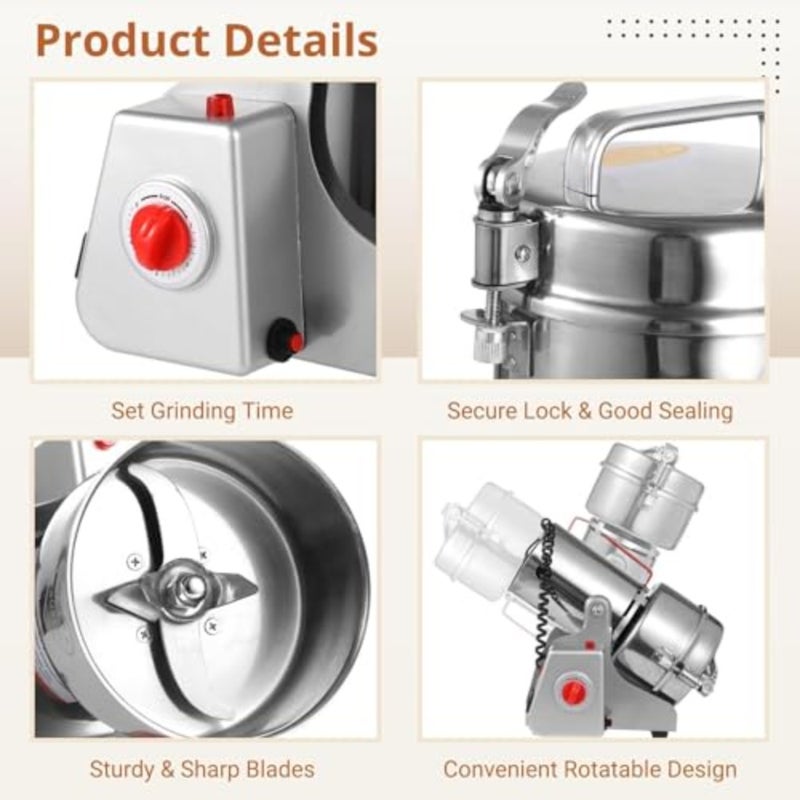 Grain Mill Grinder 800g, Electric Stainless Steel High-Speed Spice Herb Grinder, 3200W Swing Type Cereals Corn Flour Pulverizer Powder Machine for Dry Spice Herbs Grains Coffee Rice Pepper - Image 4