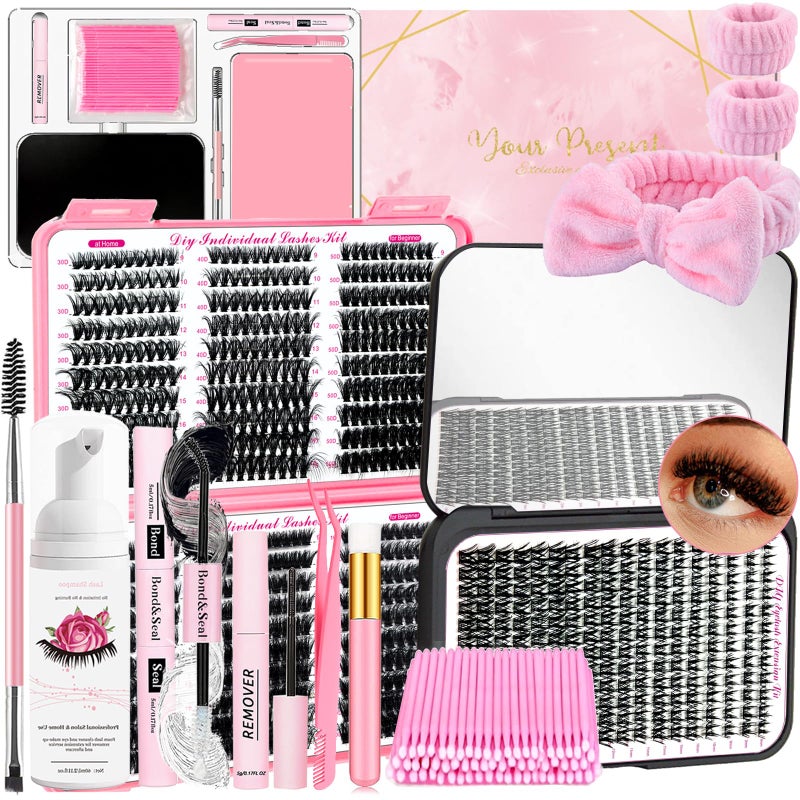 QUKLOGEN DIY Lash Extension Kit 806Pcs with Bottom Lashes Lash Bond and Seal,Quick Glue Remover Lash Shampoo Cleansing Brush Headband Wristband Tweezers Eyelash Brush Mini Applicato - Image 1