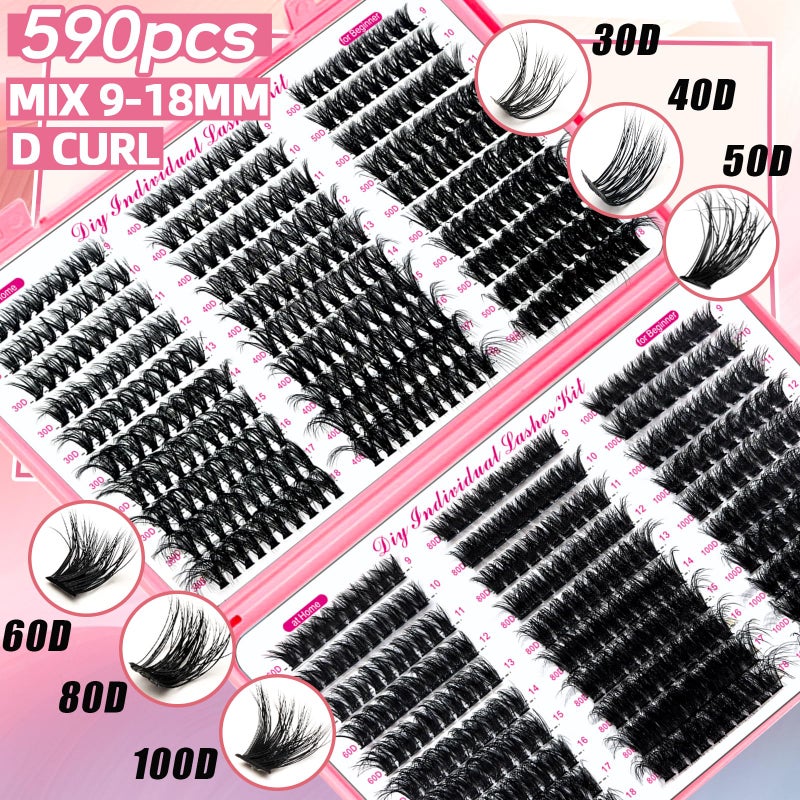 QUKLOGEN DIY Lash Extension Kit 806Pcs with Bottom Lashes Lash Bond and Seal,Quick Glue Remover Lash Shampoo Cleansing Brush Headband Wristband Tweezers Eyelash Brush Mini Applicato - Image 2