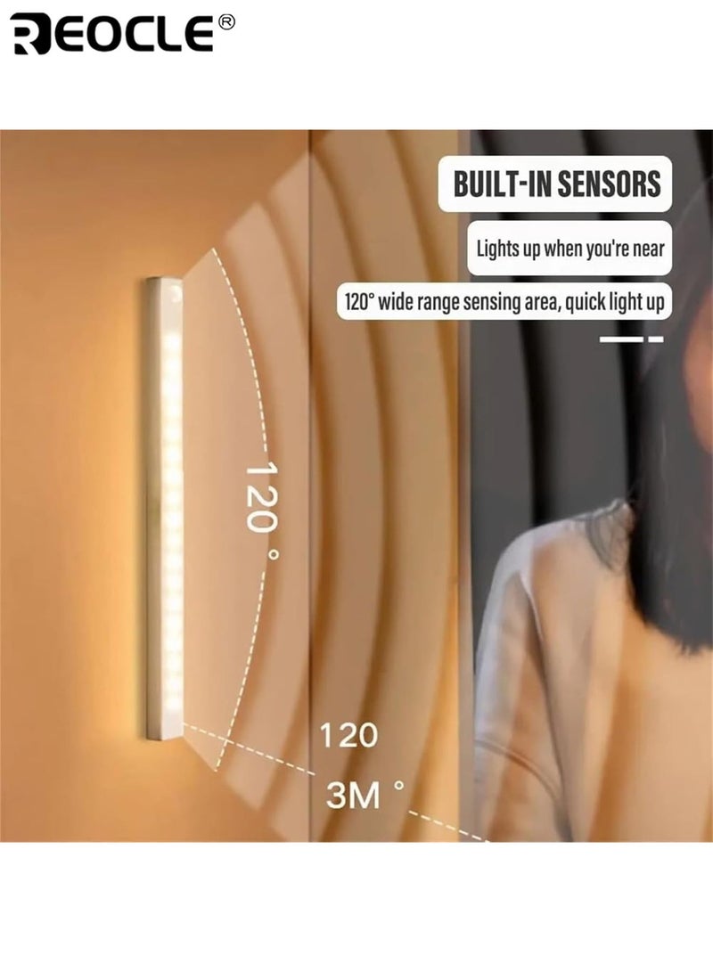 ريوكل قطعتان من شريط إضاءة LED مزود بحساس حركة بثلاث مستويات، يتم شحنه عبر USB، سهل التركيب مغناطيسيًا، يعمل تلقائيًا تحت الخزائن أو في دواليب المطبخ - Image 4