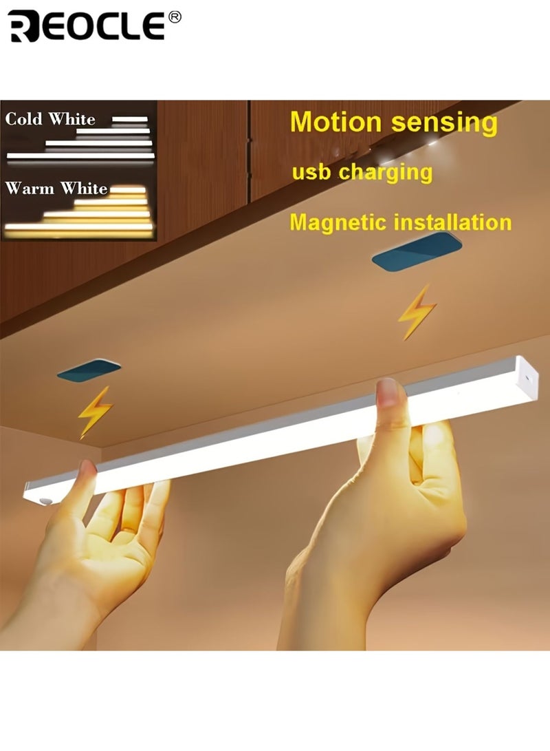 ريوكل قطعتان من شريط إضاءة LED مزود بحساس حركة بثلاث مستويات، يتم شحنه عبر USB، سهل التركيب مغناطيسيًا، يعمل تلقائيًا تحت الخزائن أو في دواليب المطبخ - Image 2
