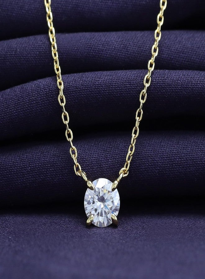 SAVEARTH DIAMONDS 18K Yellow Gold Plated Solitaire Pendant Necklace, 6.5MM Moissanite Diamond Necklace for Women Jewelry 18"+2" Inch Extender (0.90 Ctw) - Image 3
