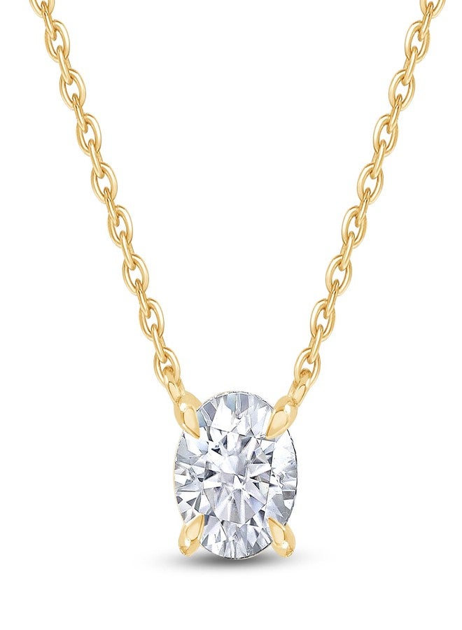 SAVEARTH DIAMONDS 18K Yellow Gold Plated Solitaire Pendant Necklace, 6.5MM Moissanite Diamond Necklace for Women Jewelry 18"+2" Inch Extender (0.90 Ctw) - Image 1