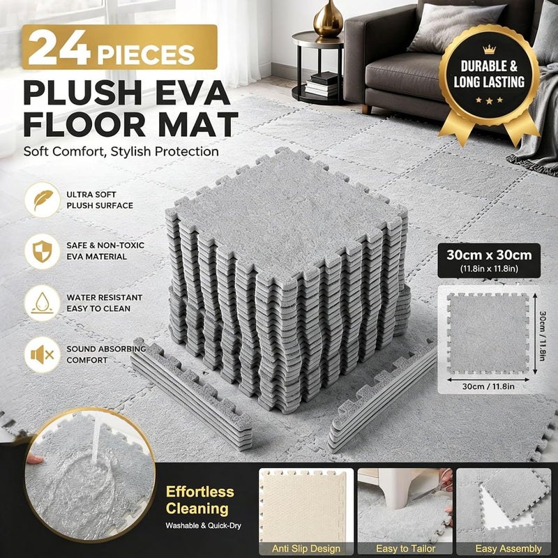 Roixeeds 24 Pack EVA Interlocking Foam Floor Tiles, 11.8"x11.8"x0.4" Protective Gym Flooring Mats, Non-Slip Puzzle Exercise Mat for Home Gym, Garage, Playroom, Aerobic Bike - Image 2