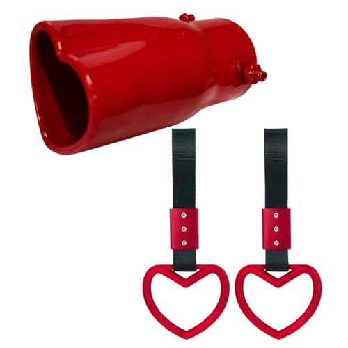 OtpOutopa Heart Shaped Exhaust Tips 25 Inch Inlet Tailpipe End Car Exhaust Pipe Muffler 2PCS Heart Shaped Car Handle Straps Rear Bumper Warning Ring Decor for Car Bus Subway StraightRed