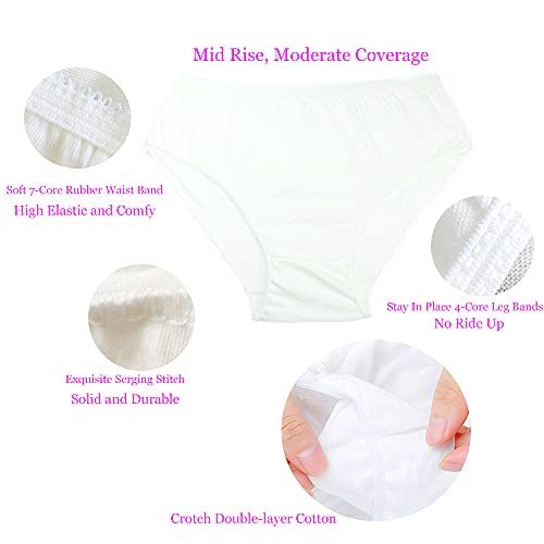 STARLY Women's Disposable 100% Pure Cotton Underwear Travel Panties Granny Briefs White/Macarons (10Pk) … (White, X-Small-Waist 21"-25",Hip31-35.5") - Image 4