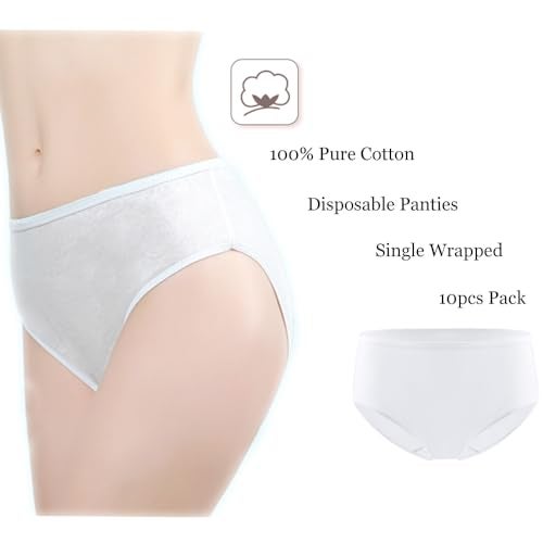 STARLY Women's Disposable 100% Pure Cotton Underwear Travel Panties Granny Briefs White/Macarons (10Pk) … (White, X-Small-Waist 21"-25",Hip31-35.5") - Image 2