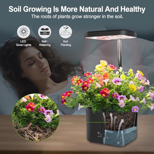 DRYADES Indoor Garden System 19 Watt LED Growing Light Upgrade 2 Self-Watering Soil-Cultivated Growing Pots Gardening Gifts for Mom Plant Pot for Vegetables Herbs Tomato(No Seeds&Soil) - Image 4