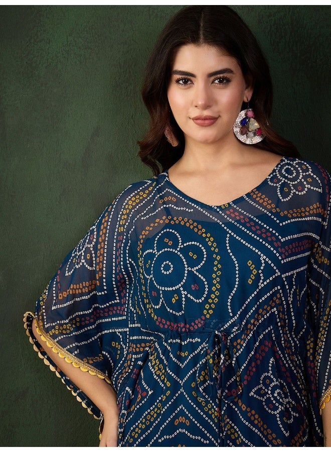 AKS Indigo Bandhani Printed Viscose Kaftan  - Image 1