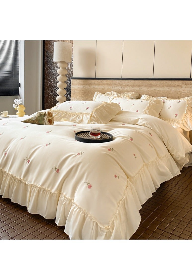 Fitted Sheet Style — French High-End 60 Thread Pure Cotton Embroidered Bedding Four Piece Set - Image 1
