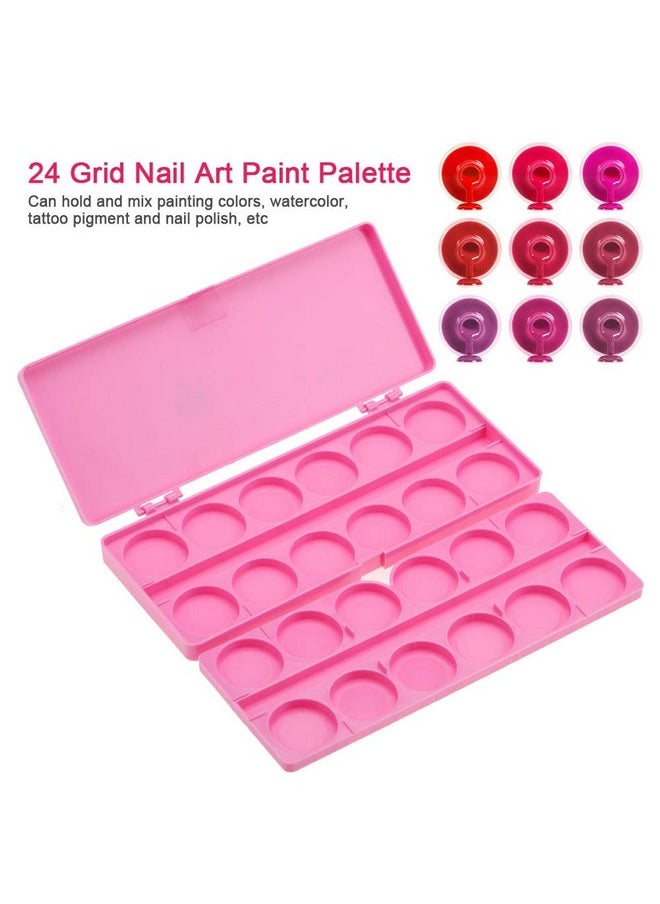 Semme Nail Art Palette 24 Grid Plastic Nail Art Paint Color Mixing Palette Plate Watercolor Pigment Color Mixing Case Manicure Drawing Tray(Rose Red)  - Image 4