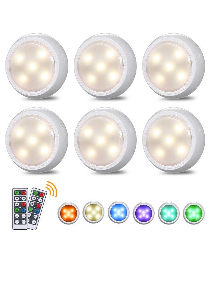 6pcs Under Cabinet Lights with Remote Control Battery Powered & USB Charging RGBW LED Cupboard Lamp Dimmable 10 Brightness 3 Lighting Mode Night Light Colorful Atmosphere Lighting  - Image 1